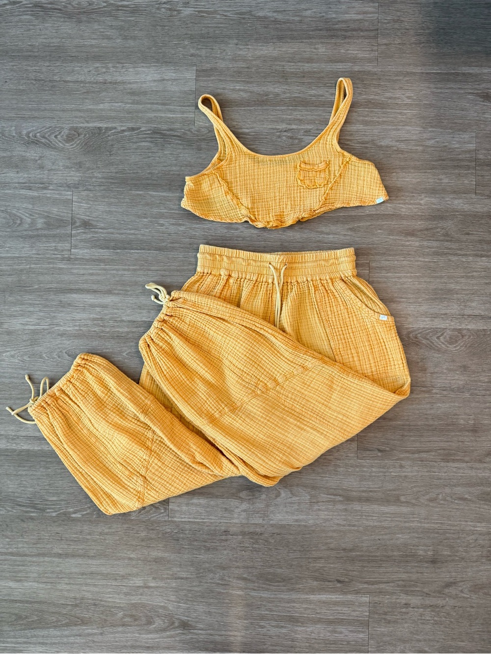 Urban Outfitters x Out From Under Yellow Gauze Crop Top & Balloon Pant Set, S